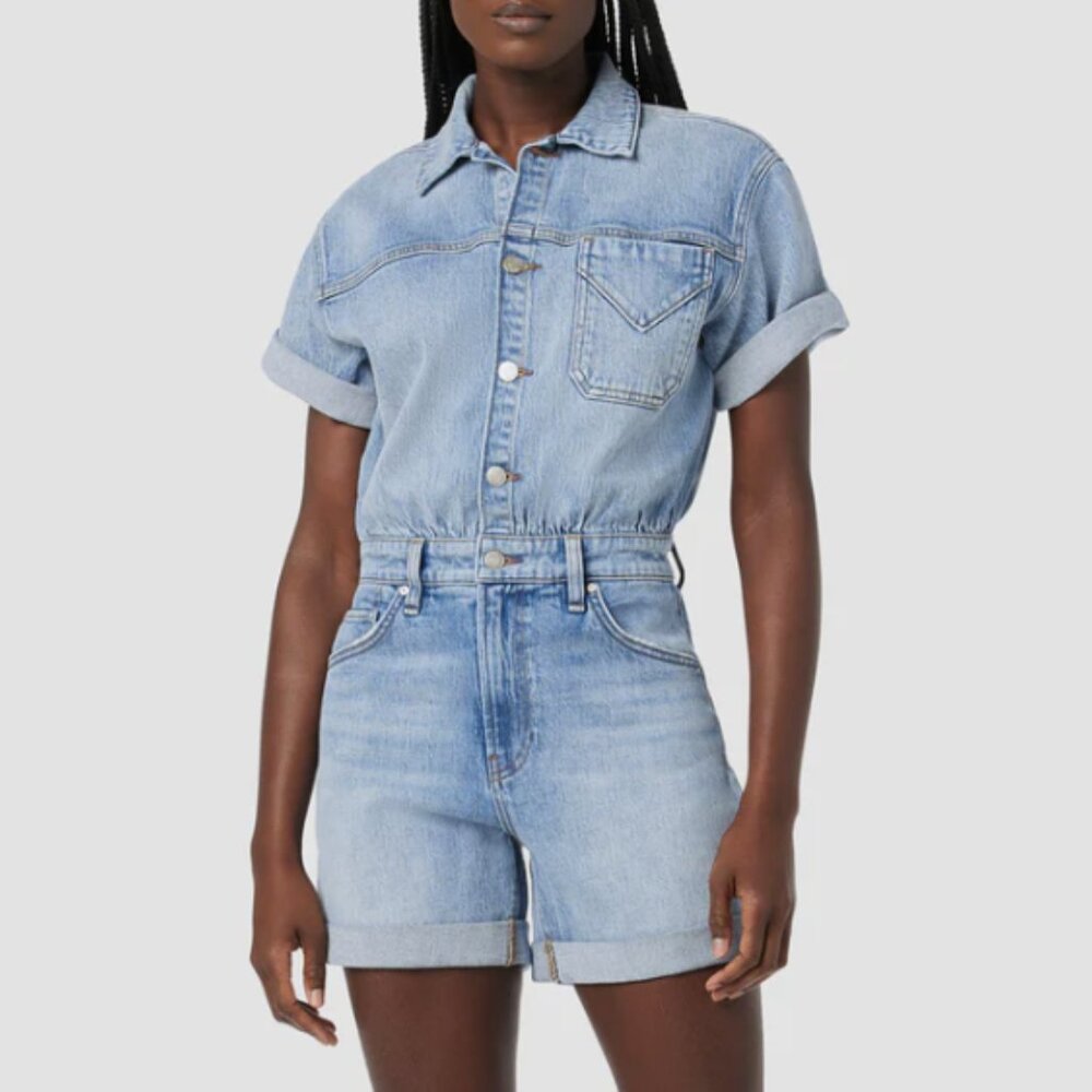 Hudson Denim Short Sleeve Romper Size 29 Women's Jean Utility Romper NWT
